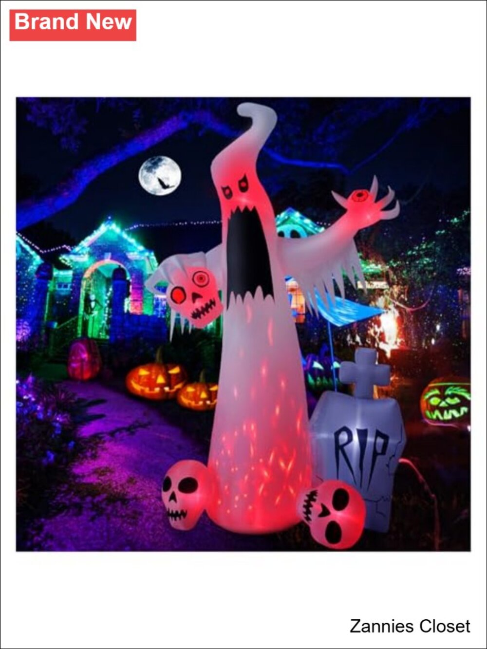 👻 12 FT Halloween Inflatable Ghost with 3 Skulls LED Yard Decoration